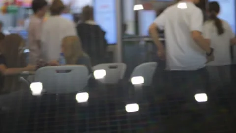 Glowing white lights dot plastic chairs Stock Footage 343588626