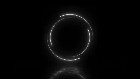 Glowing white neon circle frame loading animation loop with reflecting floor Stock Footage 334043124