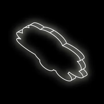 Glowing white neon cloud icon floating on black background Stock Illustration