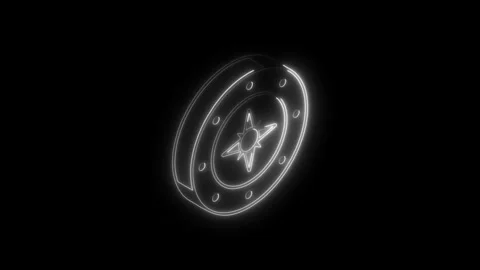 Glowing white neon compass icon rotating slowly on a black background repre.. Stock Footage 314705173