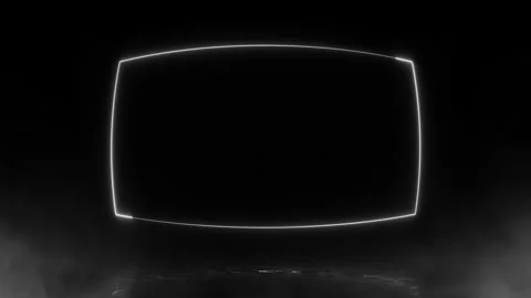 Glowing white neon frame with smoke and reflection on dark background Stock Footage 336382667