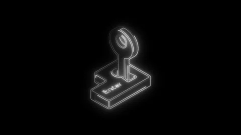Glowing white neon key icon with enter button symbol on black background fu.. Stock Footage 314704376