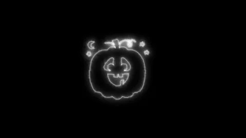 Glowing White Neon Pumpkin Outline Animation on Black Background 4K Stock Footage 341331925