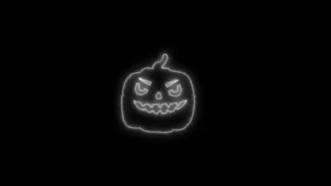 Glowing White Neon Pumpkin Outline Animation on Black Background 4K 動画素材 341332004