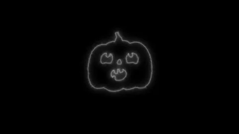 Glowing White Neon Pumpkin Outline Animation on Black Background 4K Stock Footage 341332015