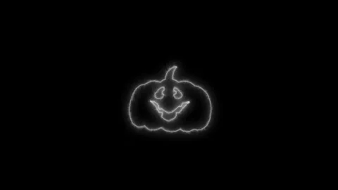 Glowing White Neon Pumpkin Outline Animation on Black Background 4K Video stock 341332020