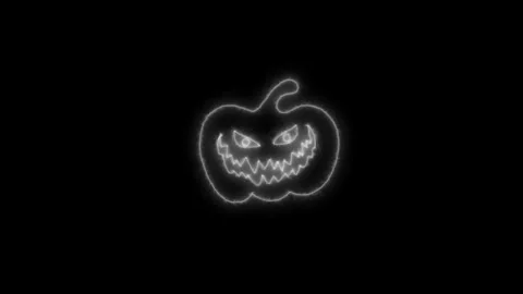 Glowing White Neon Pumpkin Outline Animation on Black Background 4K Stock Footage 341332149