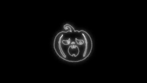 Glowing White Neon Pumpkin Outline Animation on Black Background 4K Stock Footage 341332152