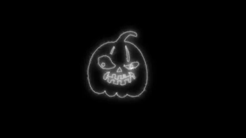 Glowing White Neon Pumpkin Outline Animation on Black Background 4K Stock Footage 341332183