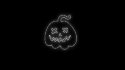 Glowing White Neon Pumpkin Outline Animation on Black Background 4K Stock-Footage 341332209