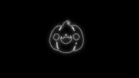 Glowing White Neon Pumpkin Outline Animation on Black Background 4K Stock Footage 341332257