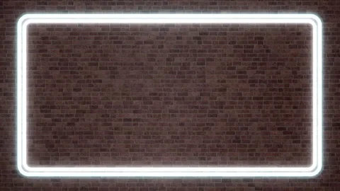 Glowing White Neon Rectangle Frame Flickering on Dark Red Brick Wall Stock Footage 341715326