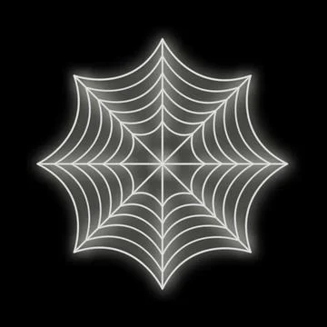 Glowing white neon spider web on black background 스톡 일러스트