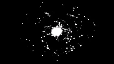 Glowing white neural network and data nodes constellation expanding from a .. 動画素材 344710016