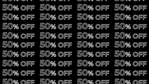 Glowing white outline 50% off discount text pattern seamless loop animation. Stock Footage 341289155