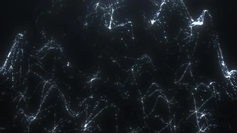 Glowing white particle network forming flowing waves and connections on a dar Vidéo 331032548