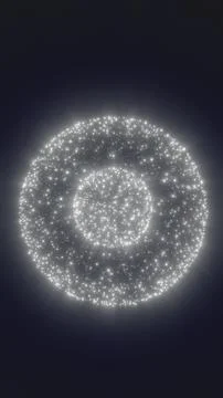 Glowing white particle sphere with inner core and sparkling halo on dark ba.. Stock Illustration