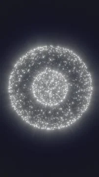 Glowing white particle sphere with inner core and sparkling halo on dark ba.. Stock Illustration
