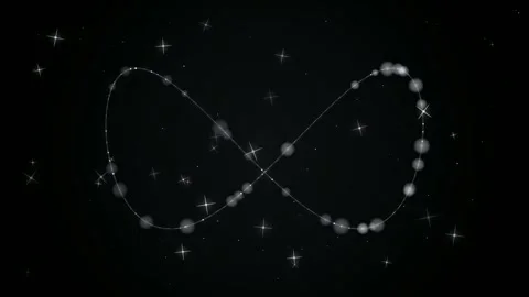 Glowing white particles forming an infinity symbol loop against a dark starry Stock Footage 346212531