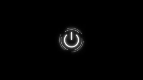 Glowing white power button icons with futuristic hud rings. 4K Vidéo 340882997