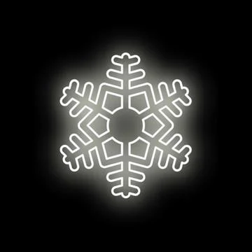 Glowing white snowflake outline icon on black background Stock Illustration