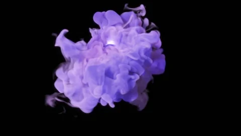 A glowing white sphere breaks through the purple smoke and emits fire and smoke Stock Footage 169340513