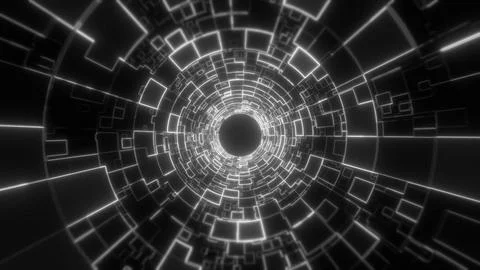 Glowing white squares forming a digital tunnel through cyberspace Stock Illustration