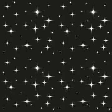 Glowing white stars seamless pattern on black background Stock Illustration