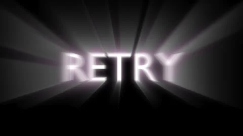 Glowing white text reading RETRY with radiating light beams on a dark background Stock Footage 346207155
