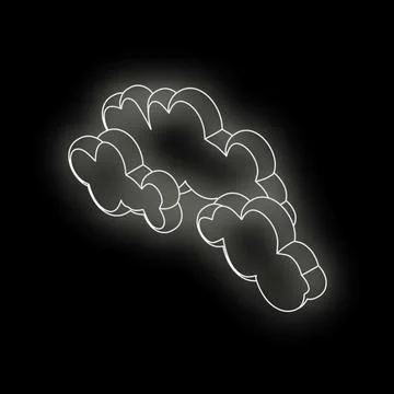 Glowing white wireframe clouds floating on black background Stock Illustration