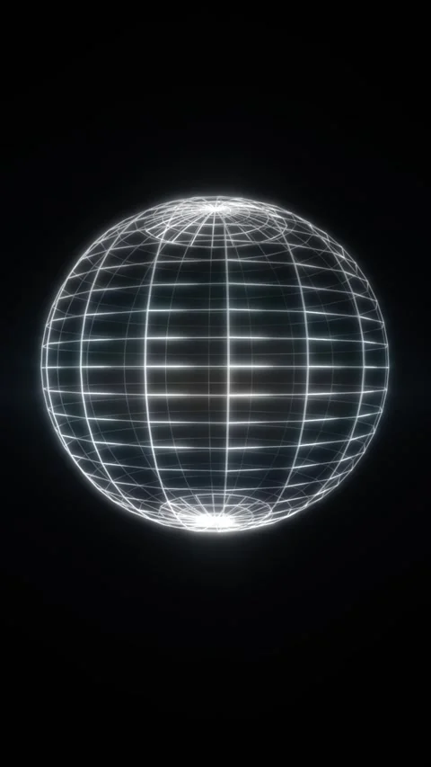 Glowing white wireframe globe on dark background, futuristic digital grid s.. Stock Footage 329705122