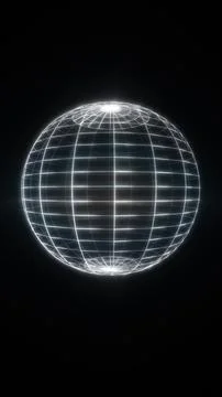 Glowing white wireframe globe on dark background, futuristic digital grid s.. 스톡 일러스트