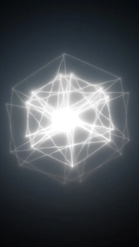 Glowing white wireframe polyhedron with light trails on dark gradient, abst.. Stock Footage 328589839