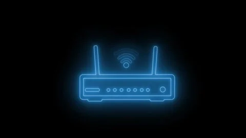 Glowing wifi router icon on black background, simple neon style network sym.. Stock Footage 337080888