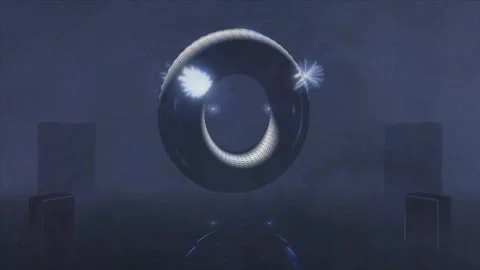 Glowing wire torus rotating inside a neon laser stage Stock Footage 346780537