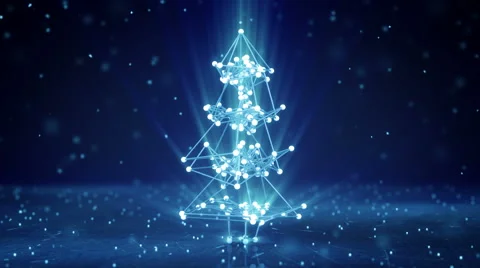Glowing wireframe christmas tree shape loopable animation 4k (4096x2304) Video stock 67490764