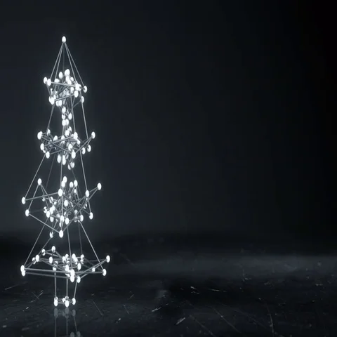 Glowing wireframe christmas tree shape loopable animation 4k (4096x2304) Video stock 69588710