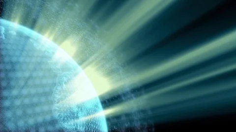 Glowing wireframe earth black background with particles and space junk Stock Footage 88697507