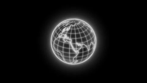 Glowing wireframe globe of the earth on a black background, showing a digit.. Stock Footage 337080158