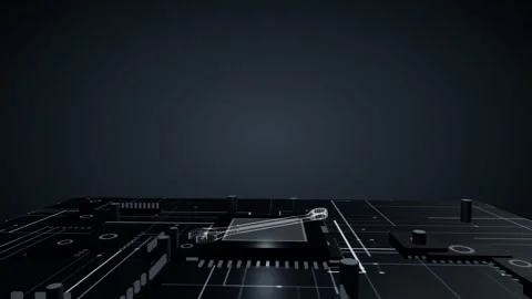 Glowing wireframe hologram of a combination wrench slowly rotating on a Stock Footage 340050095