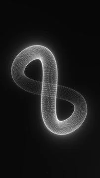 Glowing wireframe infinity symbol on black background with bright white lig.. 库存插图