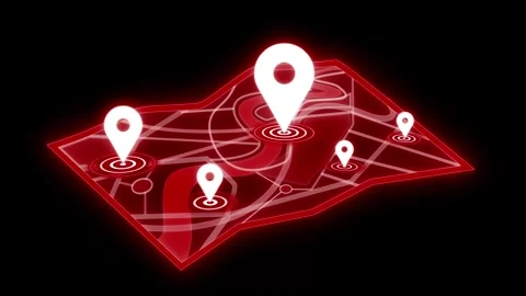 Glowing wireframe map with multiple location pins animation Stock Footage 334764656