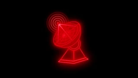 Glowing Wireframe Satellite Dish Network Wave Signal Animation on Black Bac.. Stock Footage 315190653