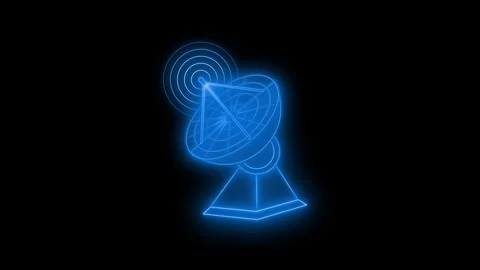 Glowing Wireframe Satellite Dish Network Wave Signal Animation on Black Bac.. Stock Footage 315190661