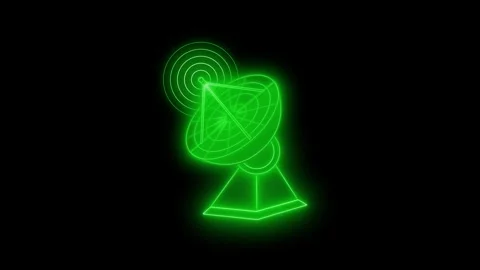 Glowing Wireframe Satellite Dish Network Wave Signal Animation on Black Bac.. Stock Footage 315190674