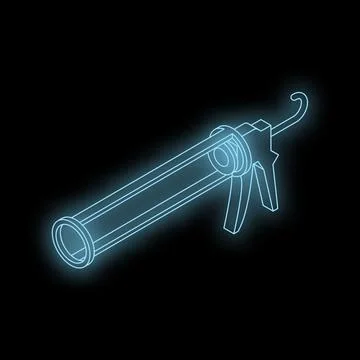 Glowing wireframe skeleton of caulking gun on black background Illustrazione stock
