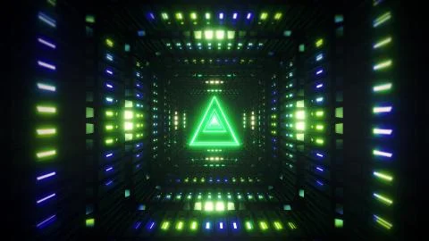 Glowing wireframe triangle with metal shining background 3d illustration Ilustración de archivo