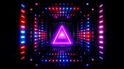 Glowing wireframe triangle with metal shining background 3d illustration Stock Illustration