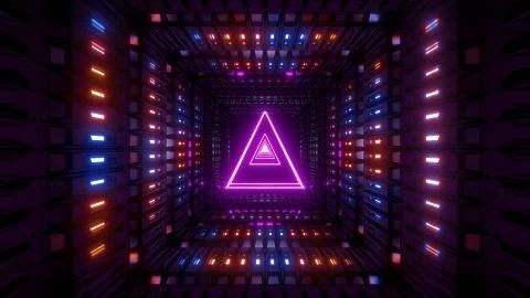 Glowing wireframe triangle with metal shining background 3d illustration Stock-Illustration