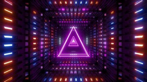 Glowing wireframe triangle with metal shining background 3d illustration Stock Illustration